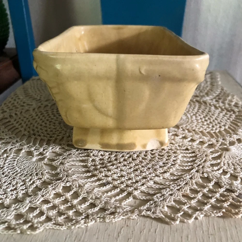 Vintage Creamy Yellow Footed Ceramic Planter w Fruit Motif